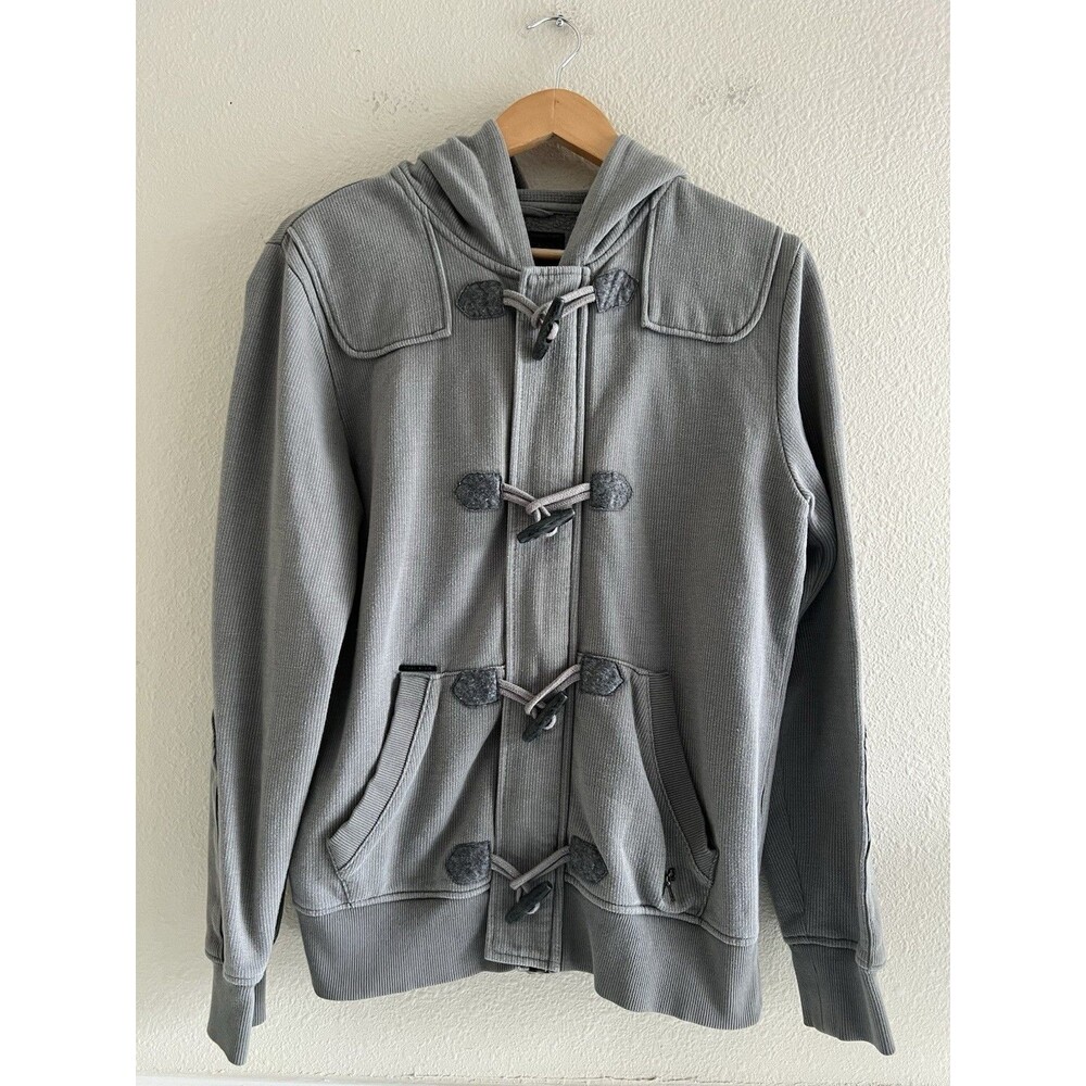 Marc Ecko Cut & Sew Mens Small Gray Heavy Ribbed Knit Toggle Hoodie Jacket Y2K